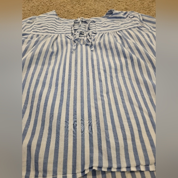 Workshop Republic Clothing Blue and White Striped, Tie Front Boho Top, Size XS - Picture 3 of 6